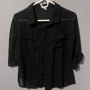 BONGO Black Sheer Blouse with Collar